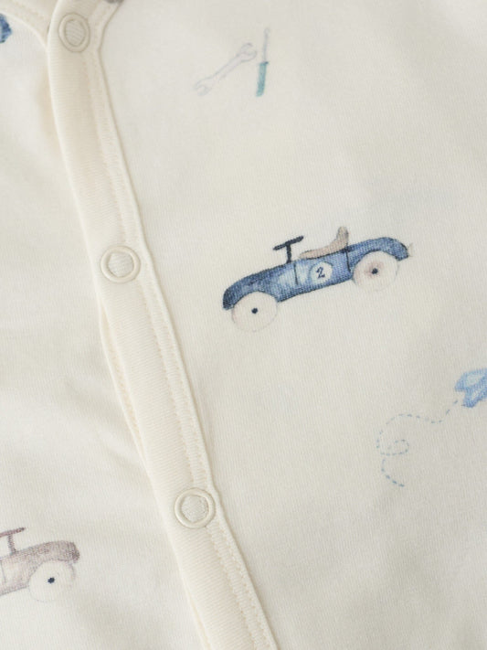Organic Cotton Rain Washed Cars Onesie Sleepsuit / Babygrow Fixoni 