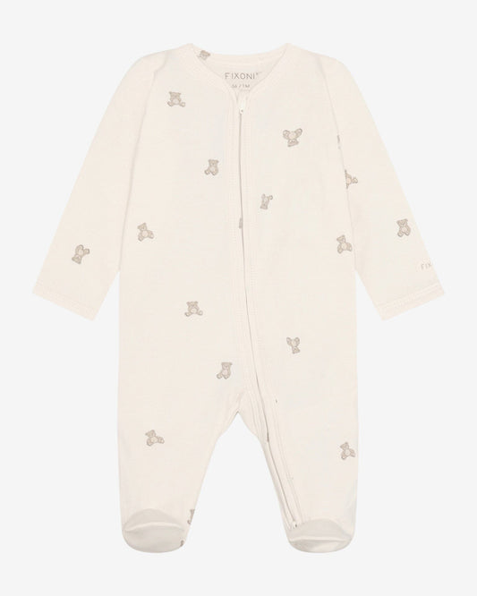 Organic Cotton Oatmeal & Teddy Onesie Sleepsuit / Babygrow Fixoni 