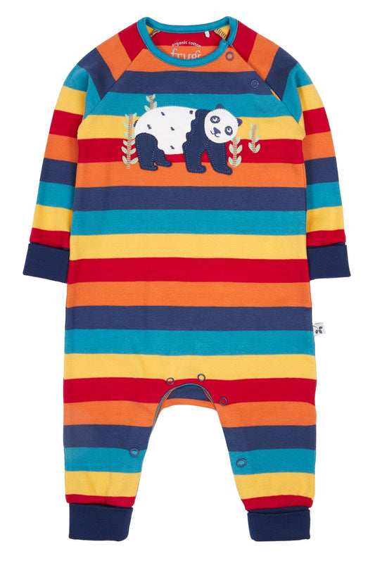Frugi Organic Cotton Rainbow Stripe & Panda Babygrow Sleepsuit / Babygrow Frugi 