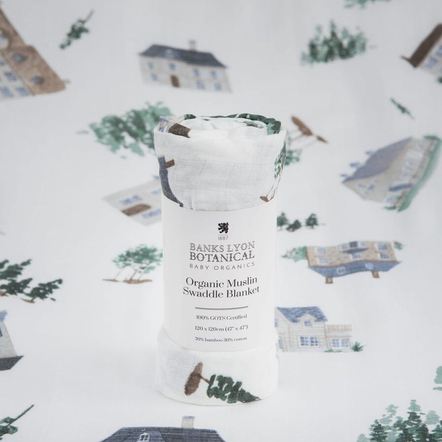 Muslin Swaddle Blanket, Organic - Home Print Swaddle Blanket Banks-Lyon Botanical 