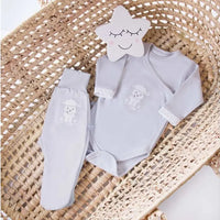 Early Baby Bodysuit, Embroidered Lamb Design - Grey Bodysuit / Vest EEVI 