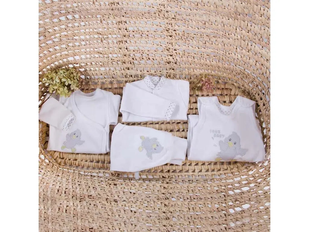 Early Baby Top & Chick Footed Dungarees Set - White Dungaree EEVI 