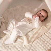 Early Baby Top & Puppy Footed Dungarees Set - Cream Dungaree EEVI 