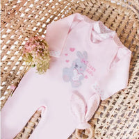 Early Baby Top & Bunny Footed Dungarees Set - Pink Dungaree EEVI 