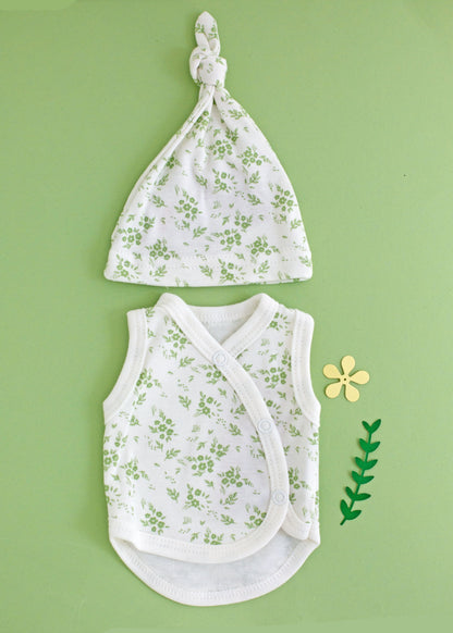 Incubator Vest & Knotted Hat Set, Apple Floral Incubator Vest & Hat Set Tiny & Small 