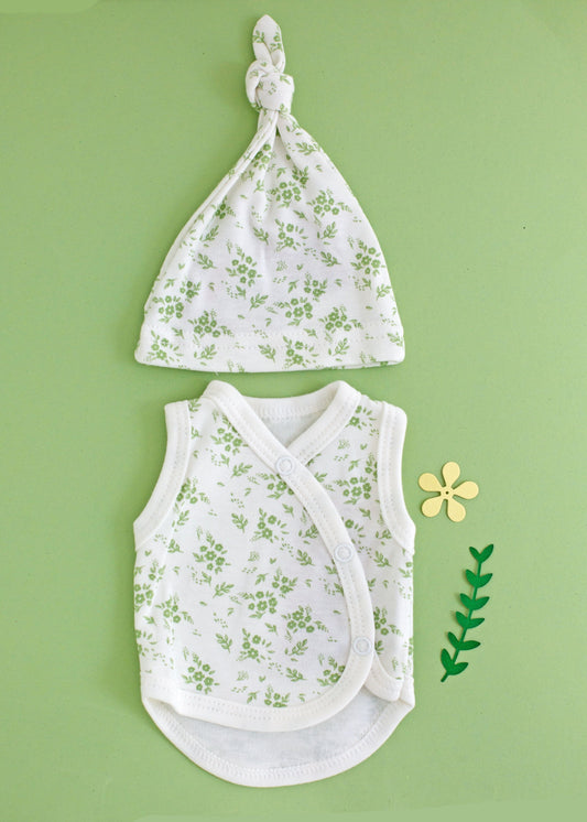 Incubator Vest & Knotted Hat Set, Apple Floral