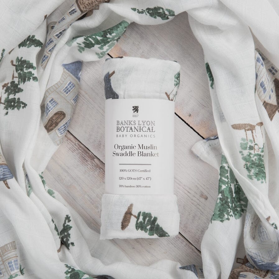 Muslin Swaddle Blanket, Organic - Home Print Swaddle Blanket Banks-Lyon Botanical 