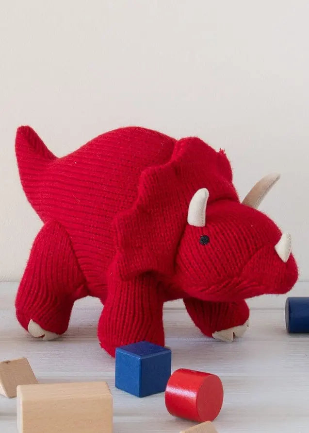 Large Knitted Triceratops Red Dinosaur Teddy Soft Toy
