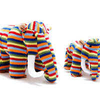 Dinosaur Baby Rattle - Knitted Woolly Mammoth Rainbow Stripe
