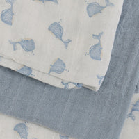 3 Pack, Cotton Muslins, Blue Whales, 65 x 65 cm Blanket Pippi 