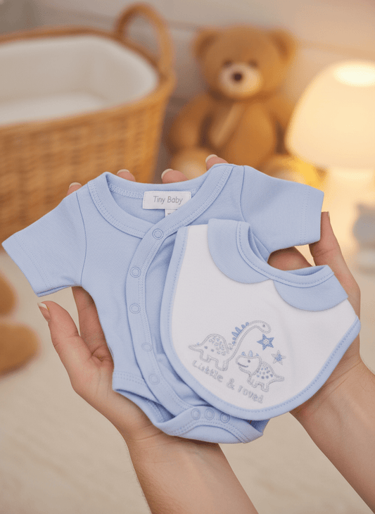'Cuddle & Hugs' vest and bib set - Blue Bodysuit / Vest Tiny Baby 