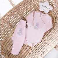 Early Baby Footed Trousers, Embroidered Bunny Rabbit On The Rear - Pink Trousers / Leggings EEVI 