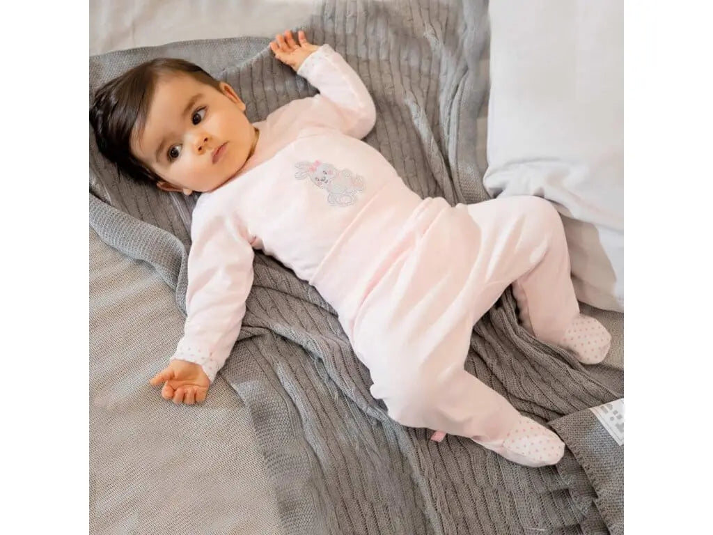 Early Baby Footed Trousers, Embroidered Bunny Rabbit On The Rear - Pink Trousers / Leggings EEVI 