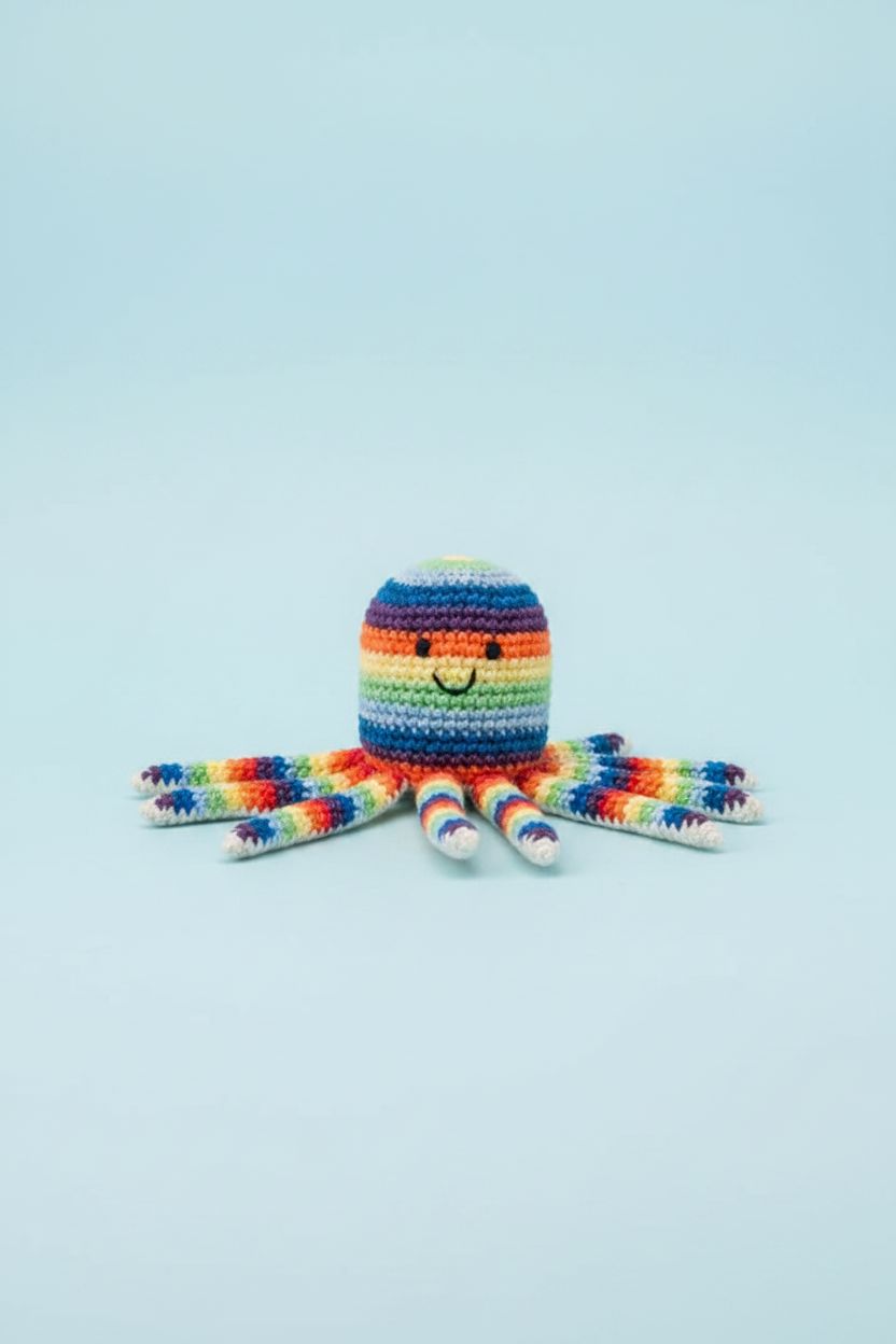 Bright Octopus Baby Rattle Fair Trade Crochet Organic Cotton Toy Best Years 