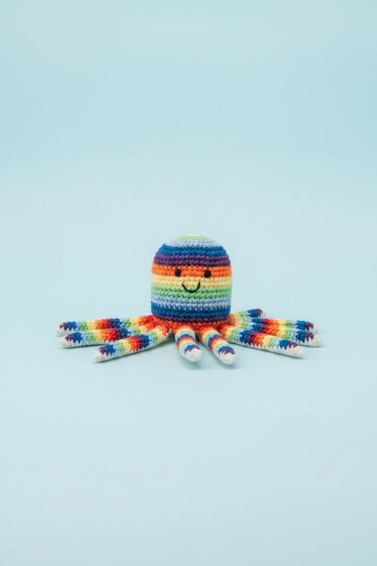 Bright Octopus Baby Rattle Fair Trade Crochet Organic Cotton Toy Best Years 