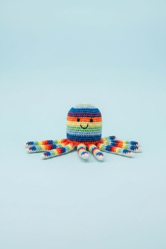 Bright Octopus Baby Rattle Fair Trade Crochet Organic Cotton