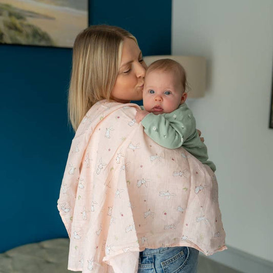 Ziggle Muslin - Pink Bunnies - 80 x 80 cm Swaddle Blanket Ziggle Baby 