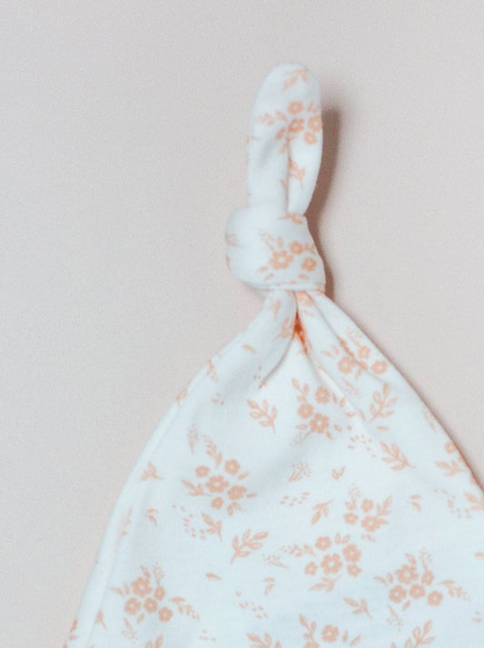 Knotted Hat, Apricot Floral, Premium 100% Organic Cotton Tiny & Small