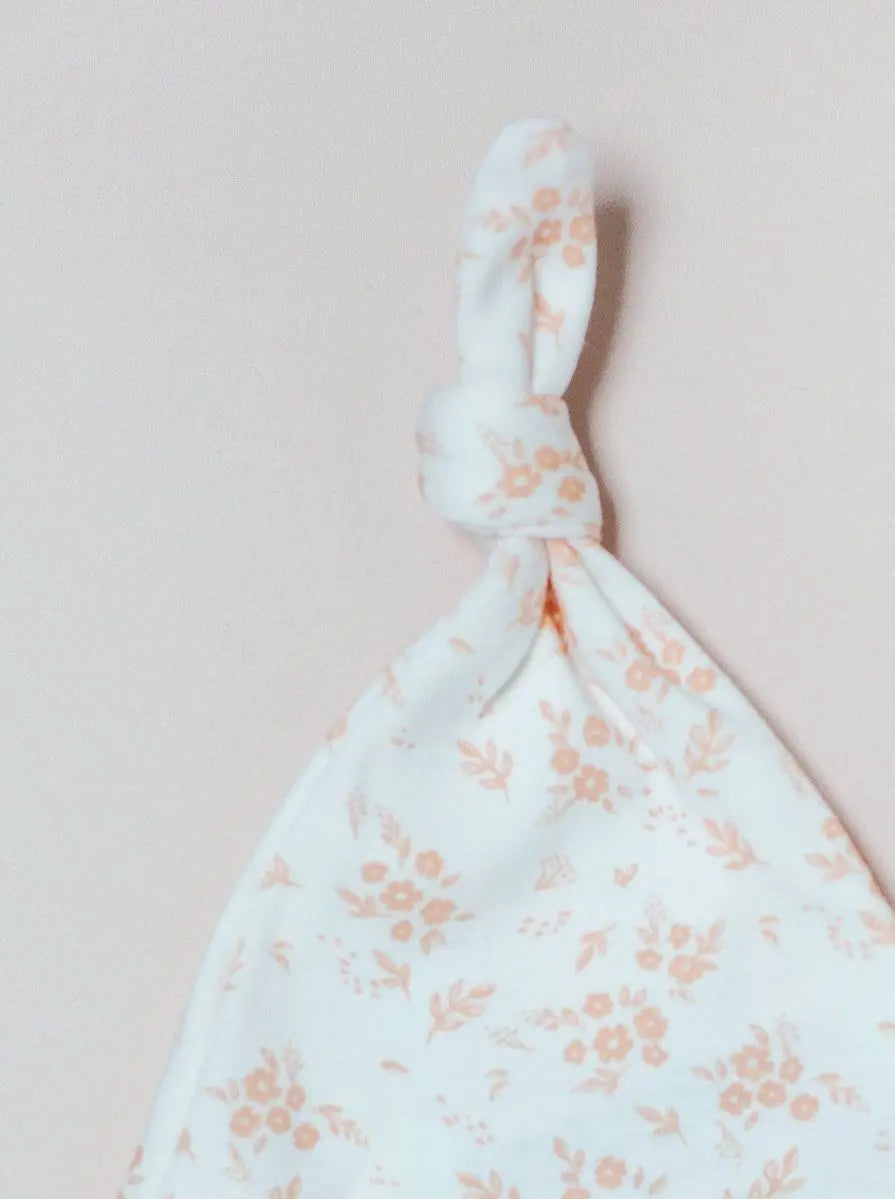 Knotted Hat, Apricot Floral, Premium 100% Organic Cotton Tiny & Small