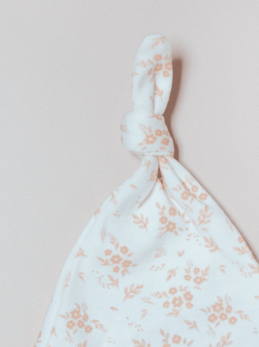 Knotted Hat, Apricot Floral, Premium 100% Organic Cotton Hat Tiny & Small 