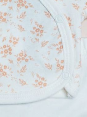 2 piece wrap top & trouser set, Apricot Floral , Organic Cotton Tiny & Small