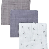 3 Pack, Organic Cotton Muslins, Cars / Grey, 65 x 65 cm Blanket Pippi 