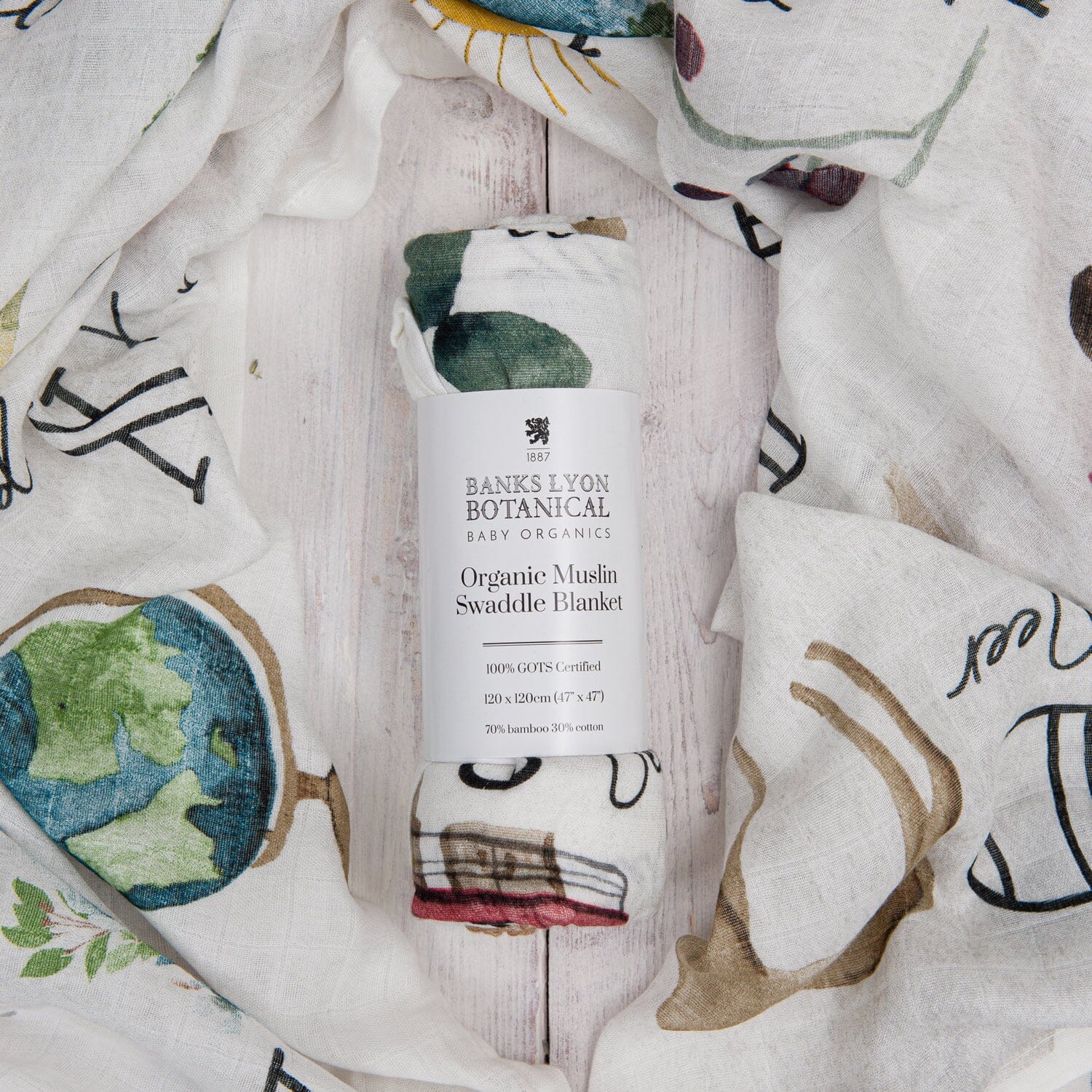 Muslin Swaddle Blanket, Organic - Alphabet Swaddle Blanket Banks-Lyon Botanical 