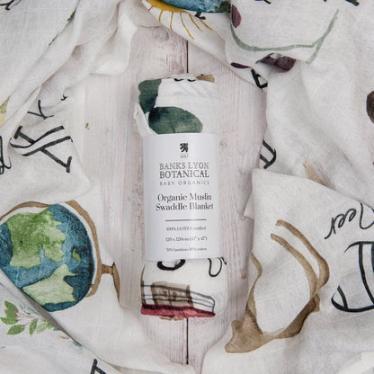 Muslin Swaddle Blanket, Organic - Alphabet Swaddle Blanket Banks-Lyon Botanical 