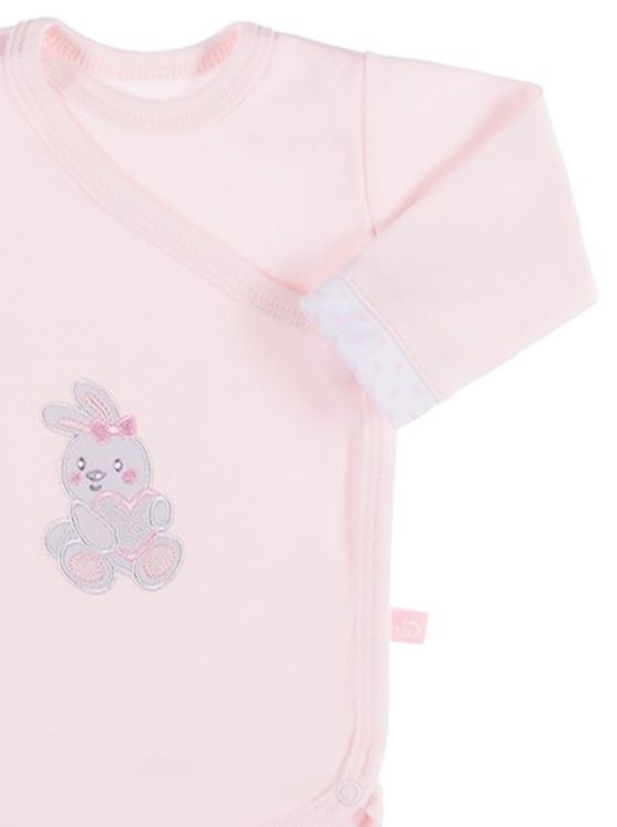 Early Baby Bodysuit, Embroidered Bunny Rabbit Design - Pink EEVI