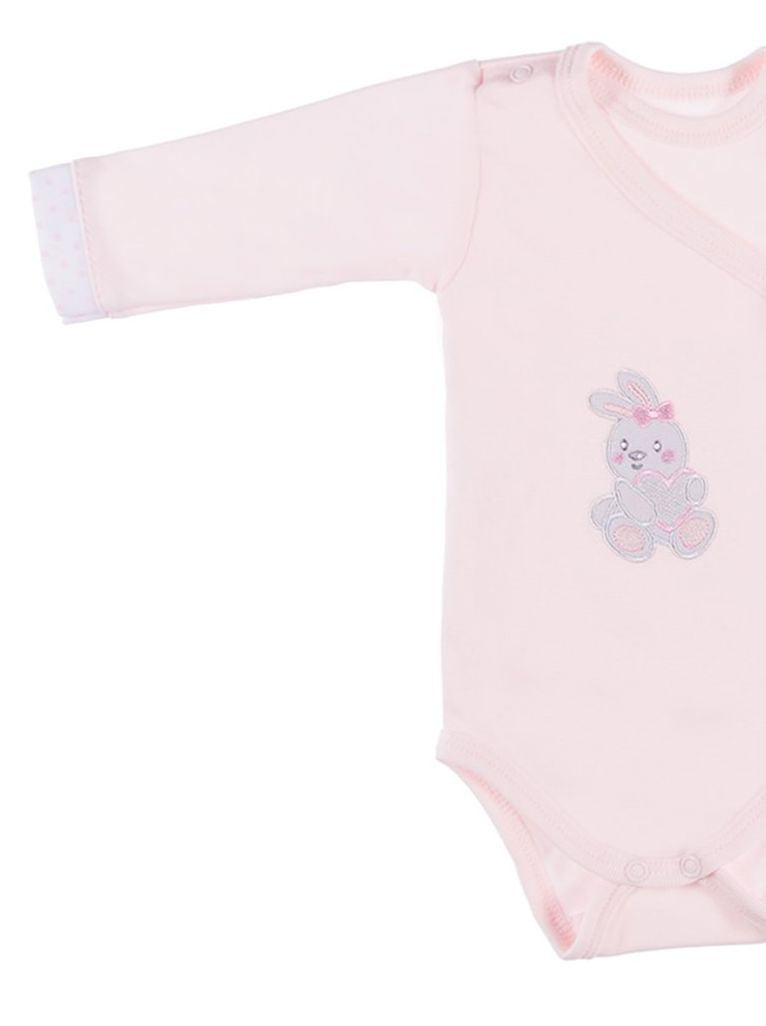 Early Baby Bodysuit, Embroidered Bunny Rabbit Design - Pink EEVI