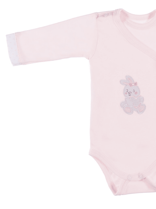 Early Baby Bodysuit, Embroidered Bunny Rabbit Design - Pink Bodysuit / Vest EEVI 