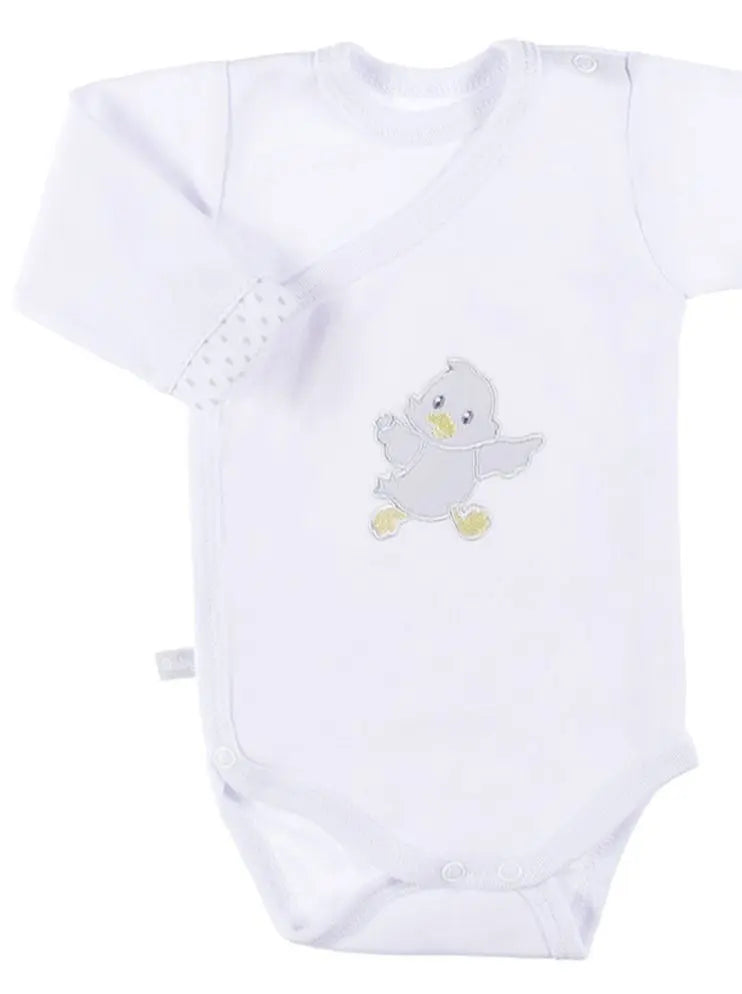 Early Baby Bodysuit, Embroidered Little Chick Design - White EEVI
