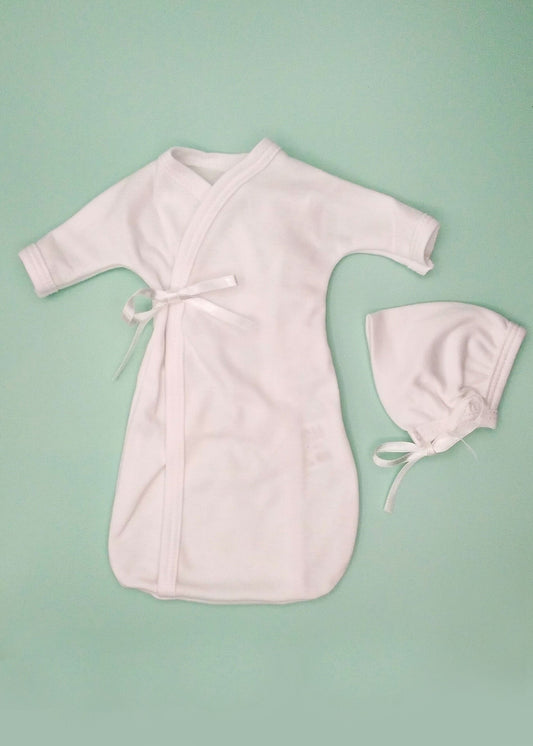Baby Bereavement Gown & Bonnet, White, Organic (Burial Gown) Bereavement gown Tiny & Small 