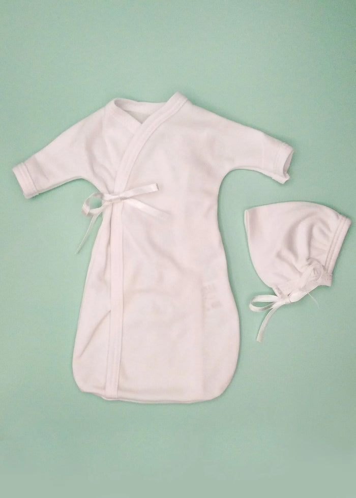 Baby Bereavement Gown & Bonnet, White, Organic (Burial Gown)