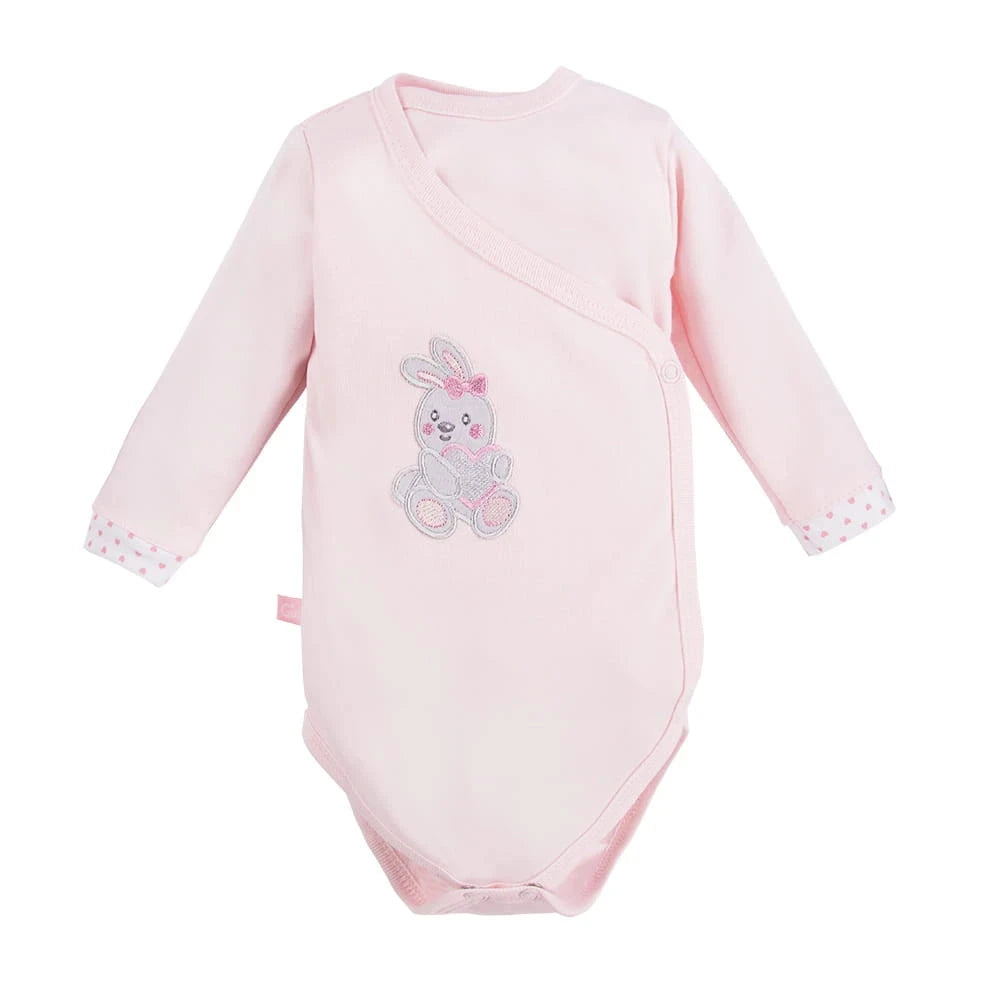 Early Baby Bodysuit, Embroidered Bunny Rabbit Design - Pink Bodysuit / Vest EEVI 
