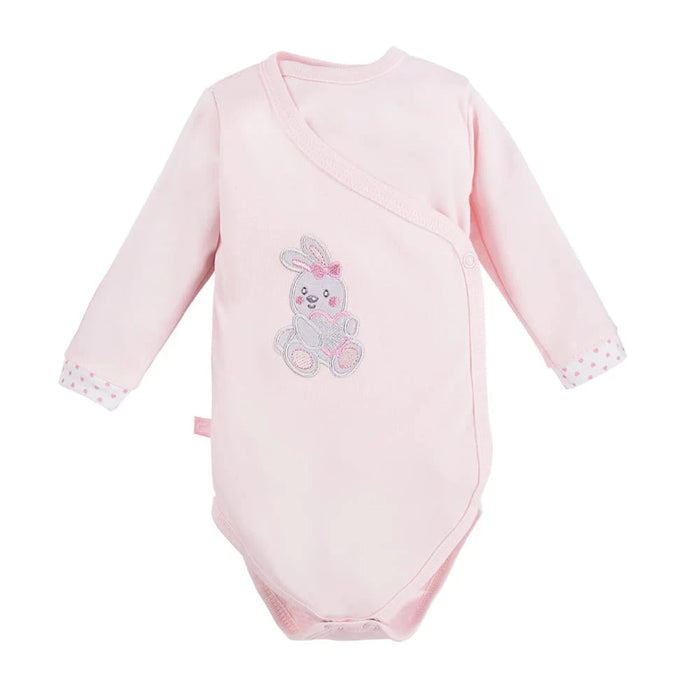 Early Baby Bodysuit, Embroidered Bunny Rabbit Design - Pink