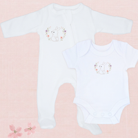 Bunny Sleepsuit (100% cotton) & Bunny White Vest (100% organic cotton). 
