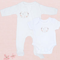 Bunny Sleepsuit (100% cotton) & Bunny White Vest (100% organic cotton). 