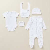 'Hello Baby Teddy Bear' 5 Piece Layette Gift Set - 3 sizes. Rock a Bye Baby
