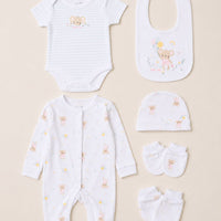 "Hello Baby" Mouse and Balloon 5 Piece Layette Gift Set - 3 sizes. Set Rock a Bye Baby 