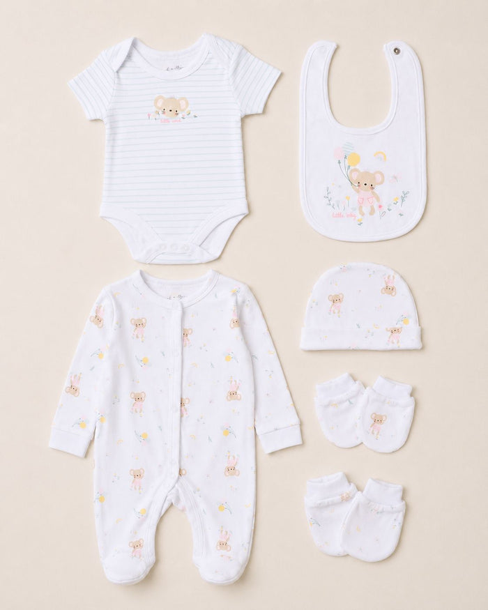 "Hello Baby" Mouse and Balloon 5 Piece Layette Gift Set - 3 sizes.