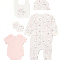 Floral 'Full of Love' 5 Piece Layette Gift Set - 3 sizes. Set Rock a Bye Baby 