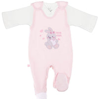Early Baby Top & Bunny Footed Dungarees Set - Pink Dungaree EEVI 