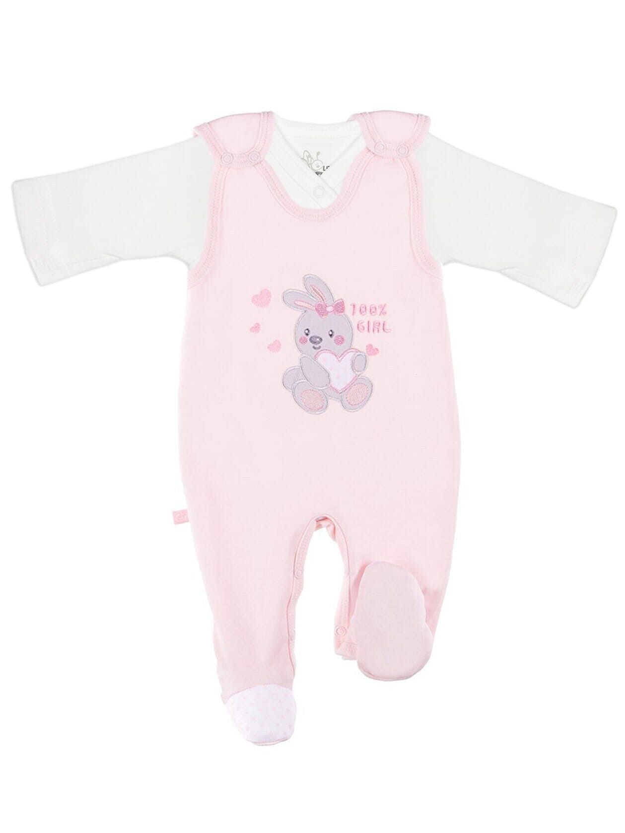 Early Baby Top & Bunny Footed Dungarees Set - Pink Dungaree EEVI 