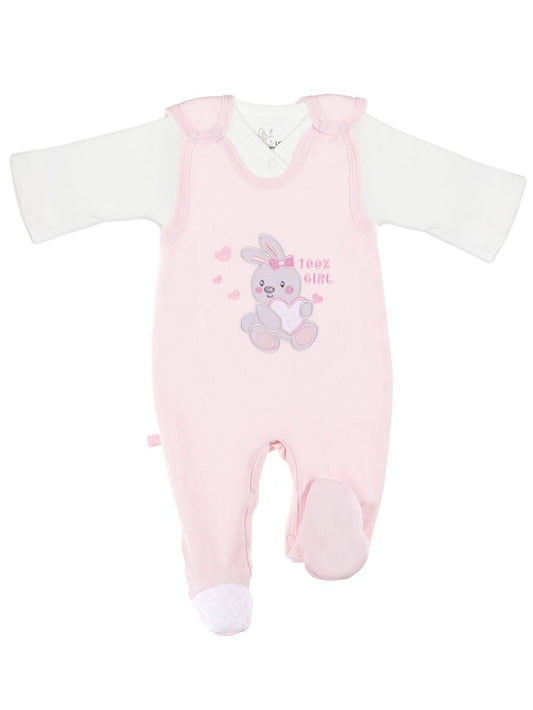 Early Baby Top & Bunny Footed Dungarees Set - Pink Dungaree EEVI 
