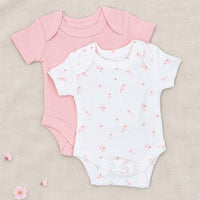 Cherry Blossom & Pink Tiny Baby Vest 2 Pack, Organic Cotton
