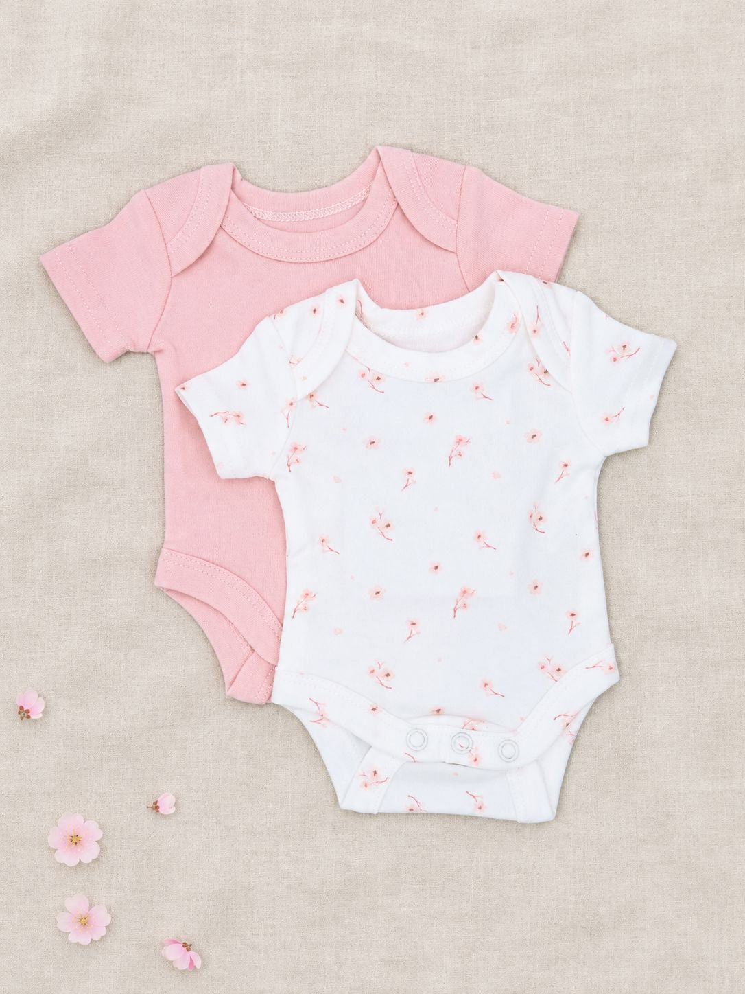 Cherry Blossom & Pink Tiny Baby Vest 2 Pack, Organic Cotton