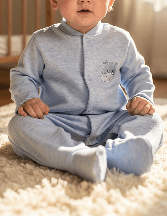 Early Baby Footed Sleepsuit, Cute Hippo Design - Blue Sleepsuit / Babygrow EEVI 