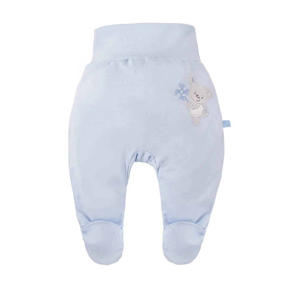 Footed Trousers, Embroidered Bear On Rear - Blue Trousers / Leggings EEVI 