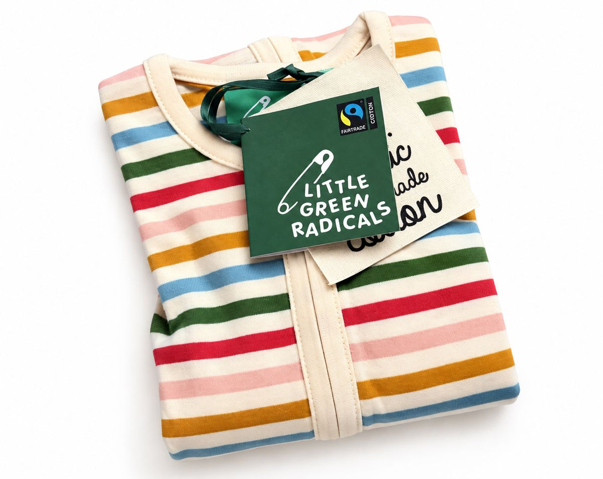 Little Green Radicals Striped Organic Newborn Baby Babygrow